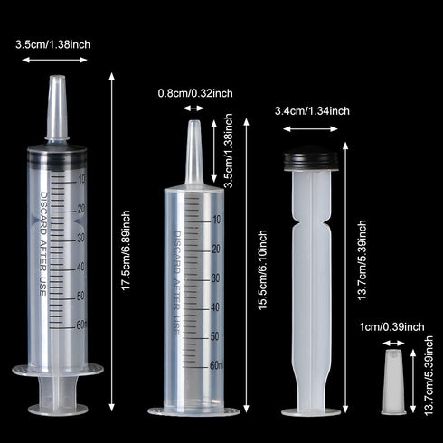 4 Pack 60ml Syringes with Cap, Sterile Individually Packaged for Labs, Liquid Measuring, Feeding Pets, Oil
