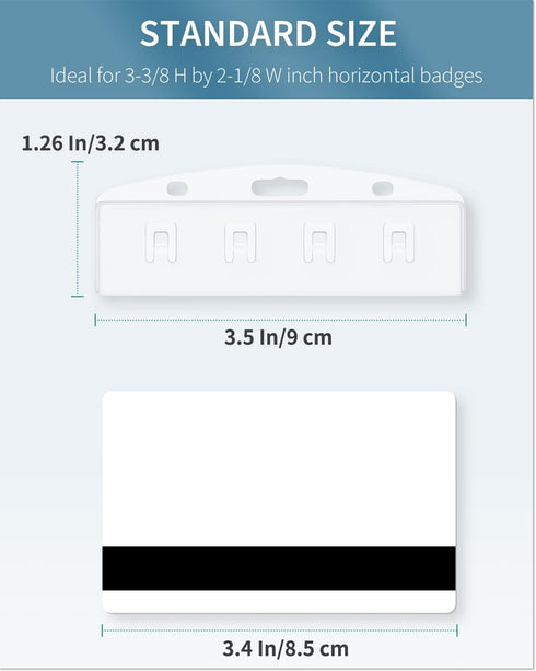 Pawfly 2 Pack Horizontal Half Card Badge Holders with Grippers, Hard Transparent Protectors Sleeves for POS Magnetic