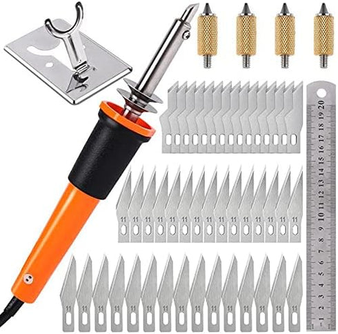67Pcs Electric Hot Knife Cutter Tool Set, Multipurpose Stencil Cutter with Metal Stand, 60 Pieces Blades