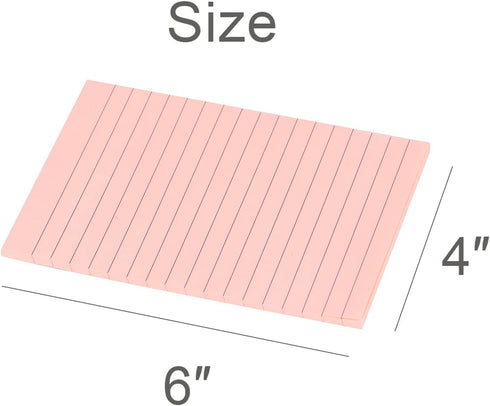 Vanpad Lined Sticky Notes 4X6 in Bright Pink Ruled Stickies, 6 Pads/Pack, 45 Sheets/pad