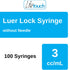 3mL Sterile Luer Lock Syringe, Individually Sealed - 100 Syringes per Box (no needle)