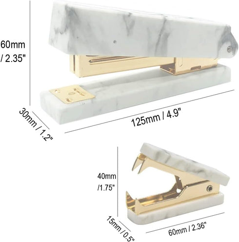 MEI YI TIAN Office Stapler Set, Marble Print & Gold, Manual Stapler & Staple Remover for Desktop Supplies