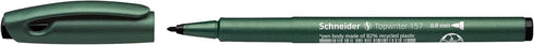 Schneider Topwriter 157 Fiber Tip Pen, 0.8 mm, Green Barrel, Black Ink, Box of 10 Pens