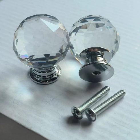 Xshelley 10Pcs 40mm Diamond Cut Clear Crystal Glass Kitchen Drawer Door Knob Cupboard Pull Handle Hardware for Bedroom
