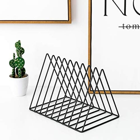 Sooyee Black Magazine Holder, 9 Slot Desktop File Sorter Organizer, Triangle Bookshelf Decor for Home Office