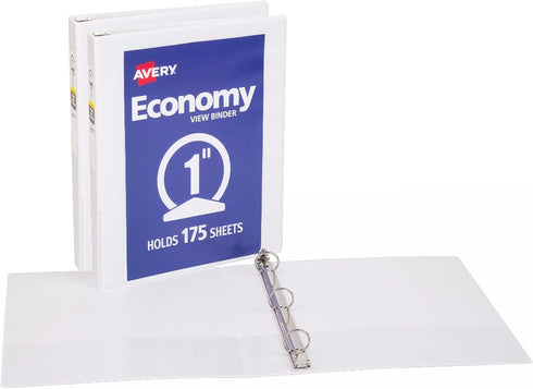 Avery Economy View Binder, 1" Round Rings, 175-Sheet Capacity, White, Pack of 2 by AVERY