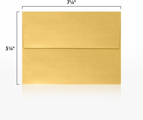 LUXPaper Gold Metallic A7 Invitation Envelopes | Peel & Press | 5 1/4" x 7 1/4" | 80lb Text | 50 Qty