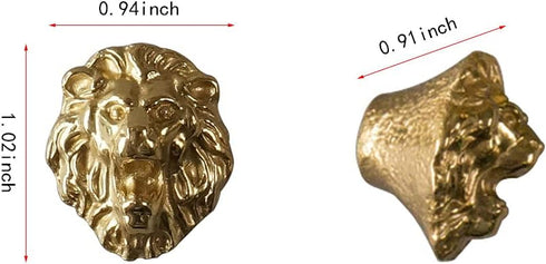 Wwxuanke Lion Door Knob, Brass Lion Head Knob, Creative Animal Knob for Wardrobe and Cabinet, 2 Pack Gold