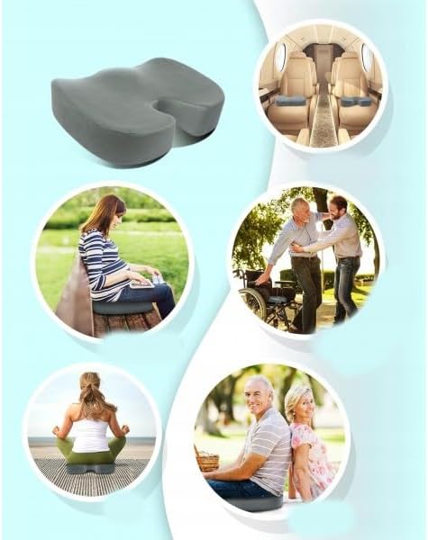 RESTEQ Tailbone 45x36 cm Orthopedic U-Shaped Seat Cushion for & Pressure Relief, Portable Memory Foam Pad, Non-Slip