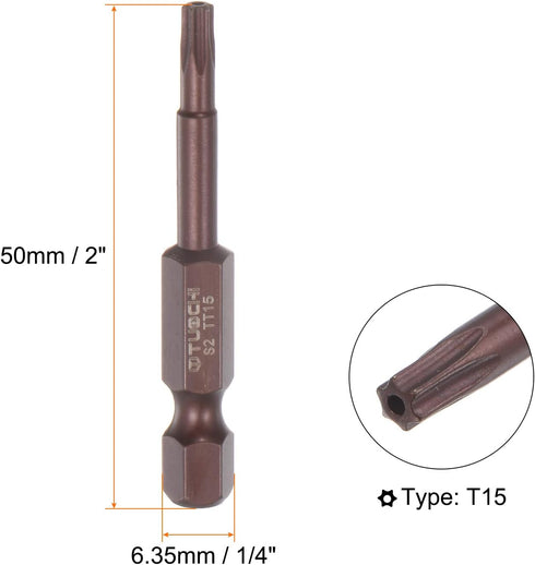 2pcs T15 Torx Bit 1/4" Hex Shank 2" Length Magnetic Security Star Screwdriver Power Tool, Red by HARFINGTON