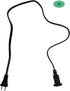 Short Extension Cord 2 Foot, 18 AWG Small 2 Prong Power Cable, Black Male to Female Outlet Saver for Indoor Use