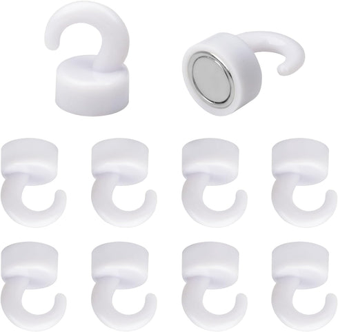 Small Magnetic Hooks White (2024 New) - Mini Light Duty Hooks for Refrigerator, Kitchen, Classroom, Office - Pack of 10