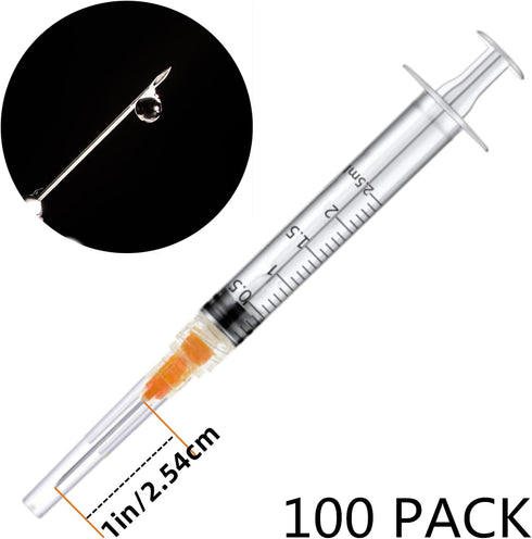 100 Pack 2.5ml with 25Ga Disposable Plastic Measuring Lab Supplies, Individually Sealed Wrapped