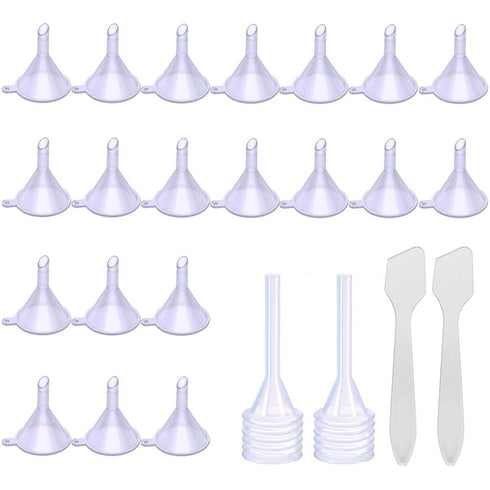 20 Pack Mini Clear Plastic Funnels with 2 Pcs Mini Pipette and Spoon for Filling Small Bottles or Containers