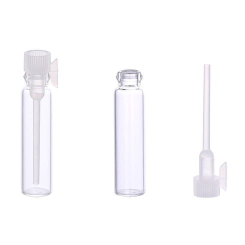 120Pcs 1Ml Mini Cute Empty Glass Perfume Vials – Essential Oils Sample Vials with White Plastic Rod Caps