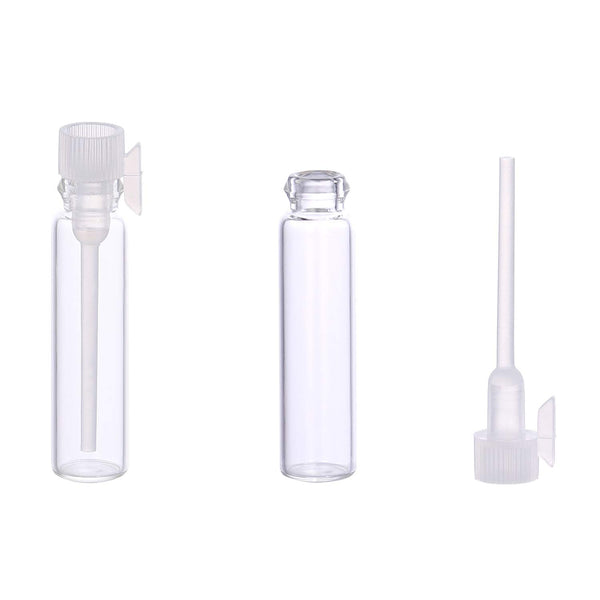 120Pcs 1Ml Mini Cute Empty Glass Perfume Vials – Essential Oils Sample Vials with White Plastic Rod Caps