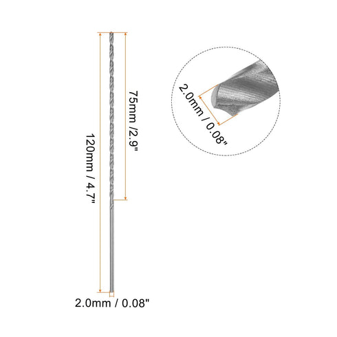 HARFINGTON 10pcs Extra Long Drill Bits, 2mm HSS Straight Shank, 120mm Length for Metal Woodwork