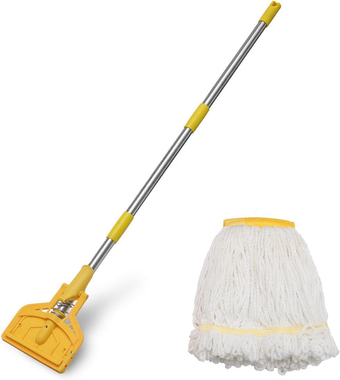 Commercial Mop Heavy Duty Industrial Cotton Mop, 61 inch Metal Mop Stick for Home, Garage, Office, 2 Pack