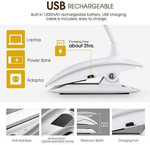 15 Dimming, Table Lamp, Clip on Table Light with Led Beads, Eye-Care Adjustable Brightness (Warm and Cool White)