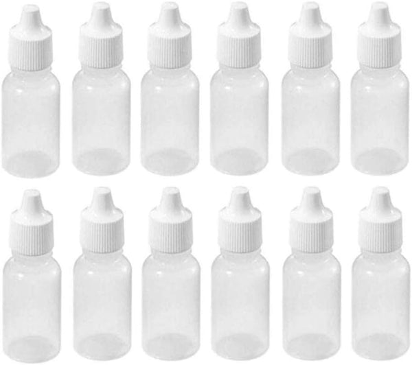 12 PCS 30ml 1oz Empty Refillable LDPE Plastic Squeezable Eye Dropper Bottles with Screw Caps and Plugs