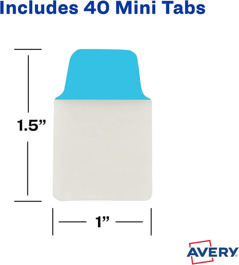 AVERY Mini Ultra Tabs, 1" x 1.5", 2-Side Writable, Assorted Colors, 40 Repositionable Tabs (74760)
