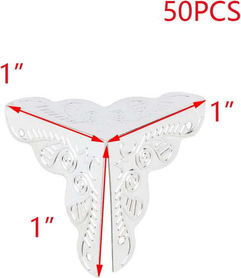 50PCS 1"x1"x1" T Tulead Furniture Corner Protectors Silver Box Decorative Corner Guards Trunk Protector with Mounting