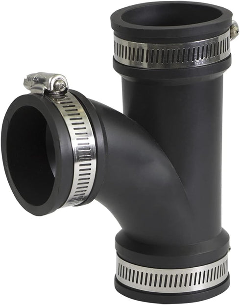 Supply Giant 6I78 Flexible Tee Coupling, Black, 1.9" Inner Diameter for 1-1/2" Nominal Pipe with Stainless Steel Clamps