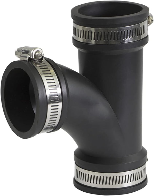 Supply Giant 6I78 Flexible Tee Coupling, Black, 1.9" Inner Diameter for 1-1/2" Nominal Pipe with Stainless Steel Clamps