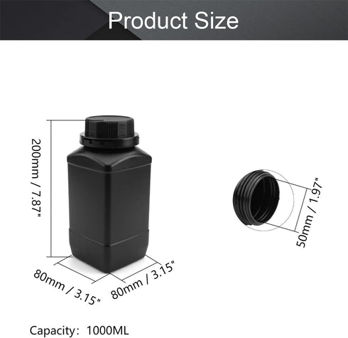 Othmro 5pcs Plastic Lab Chemical Reagent Bottles, 1000ml/33.81oz Wide Mouth Liquid/Solid Square Sample Storage Container Sealing Bottles with Anti-theft Cap Black by Othmro