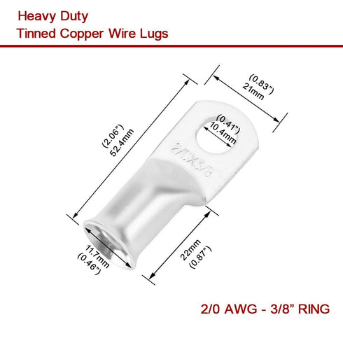8Pcs 2/0 AWG 3/8" Stud and 8Pcs 2/0 AWG 5/16" Stud Heavy Duty Tinned Copper Wire Lugs with 16Pcs Heat Shrink Tubing, Copper Ring Terminals, Battery Cable Ends, Bare Copper Eyelets