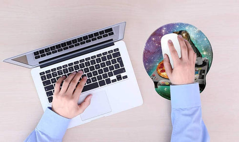 Pizza Cat Mouse Pad Delicious Food Hipster Cool Cat Galaxy Sparkling Stars Mousepad, Memory Foam Mouse pad with Wrist Rest Support by Melyaxu