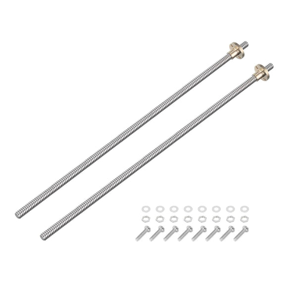 uxcell 2 Pcs 350mm / 14 Inch Tr8x2 Stainless Steel Lead Screw with T8 Brass Nut for 3D Printer Z Axis