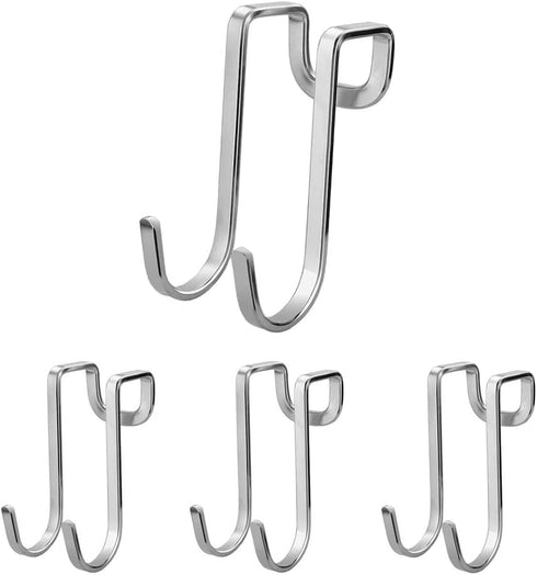 4 Pack Over Cabinet Drawer Double Hooks, Stainless Steel Narrow Door Hook for Kitchen, Bathroom, and Wardrobe Door