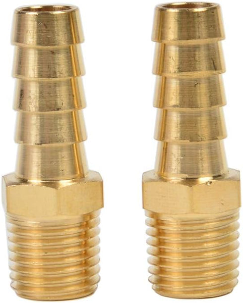 2 Pack Brass Hose Fitting Adapter - 3/8" Barb x 1/4" NPT Male Pipe for Plumbing