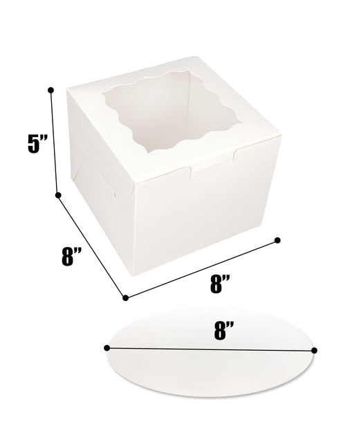 Bakepacker 36pcs Cake Boxes with Window, 8x8x5 Inches, 18-Packs White Bakery Boxes, Includes Cake Boards & Ribbon