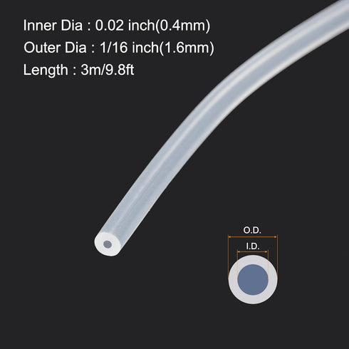 10ft 0.4mm(0.02") ID x 1.6mm(1/16") OD Silicone Tubing Clear Industrial Plastic Tubing Pure Silicone Hoses for Pump Siphoning Draining Irrigation Brewing