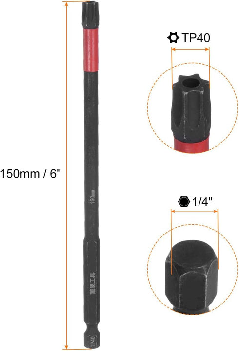 5pcs Impact Tough Torx Drill Bit T40 6" Length 1/4" Hex Shank S2 Steel Magnetic Insert Star 6 Point Head Screwdriver Bits by HARFINGTON