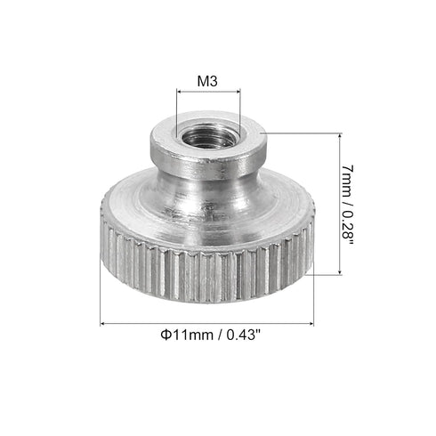 uxcell Knurled Thumb Nuts, 6Pcs M3 x D11mm x H7mm Stainless Steel Round Knobs Fasteners Blind Hole Hand Screw Nut Silver for 3D Printer Parts, Machine Tools