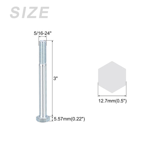 Hex Bolts (5/16-24x3") 8Pcs, Grade 2 Carbon Steel Zinc Plated Hex Head Screw for Furniture Repair