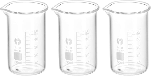 PATIKIL 3Pcs 50ml Tall Form Glass Beaker, 3.3 Borosilicate Glass Measuring Cups with Spout