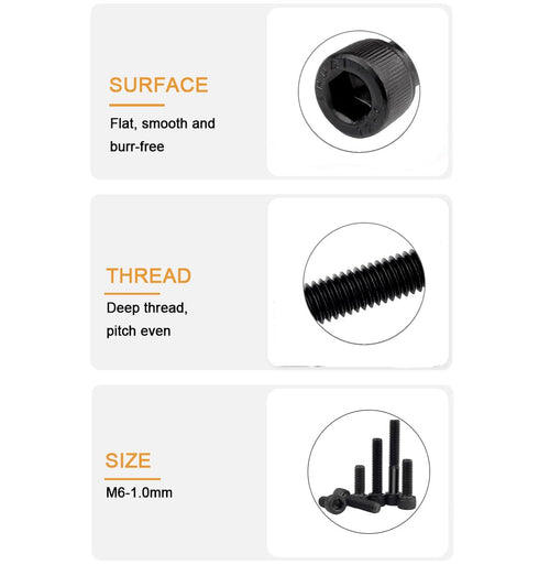 binifiMux 6pcs M6 x 100mm Full Thread Black Hexagon Socket Cap Head Bolt, Alloy Steel 12.9 Grade
