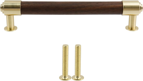 2 5"/128mm Walnut,5"/128mm) Pcs Brass and Walnut Cabinet Pulls, Elegant Kitchen Drawer Handles, Luxury Kitchen Drawer