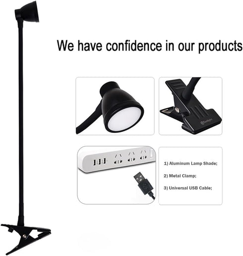 Clamp Desk Lamp, Clip on Reading Light, 3000-6500K Adjustable Color Temperature, 10 LED Beads, 6 Illumination Modes