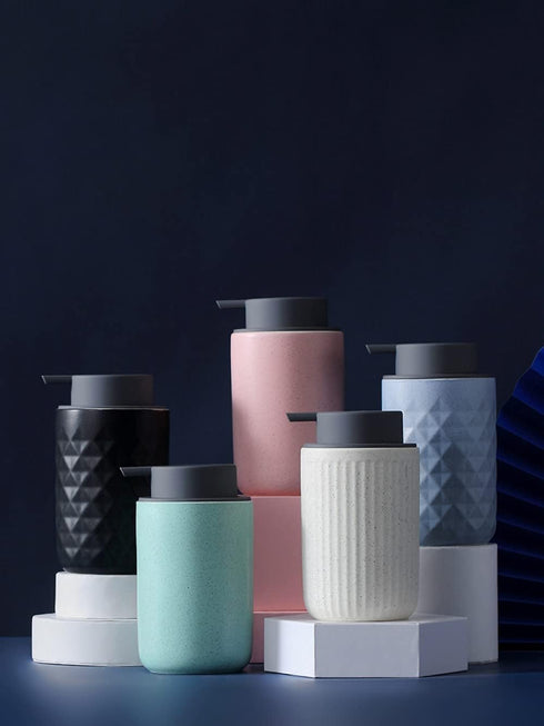 GRDDBZA Art Soap Dispenser for Bathroom Kitchen Hotel, Refillable Ceramic Stripe Matte Lotions Dispensing Bottle