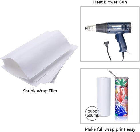 PYD Life 50 PCS Sublimation Shrink Wrap Sleeve White Bags 10 x 5 Inch for 20 OZ Tumbler, Heat Transfer Shrink Wrap