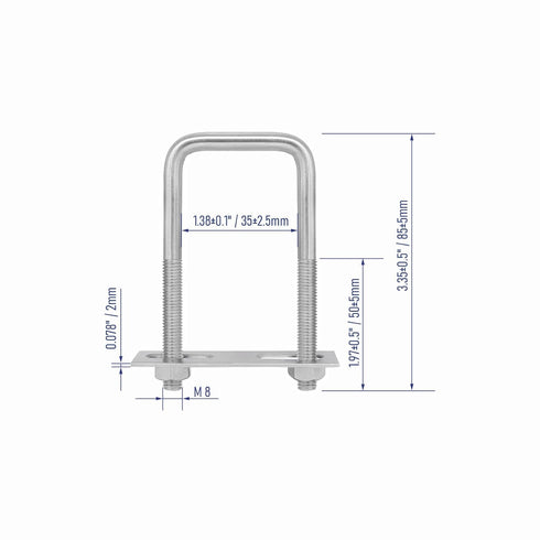 4 Sets 304 Stainless Steel Square U-Bolts, 1-3/8"(35mm) Inner Width, Accessories for Automobiles Trailer, Boat