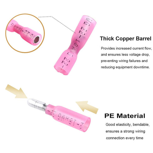 100 Pcs Heat Shrink Bullet Connectors, Female Male Electrical Bullet Butt Terminals, Insulated Waterproof for Automotive