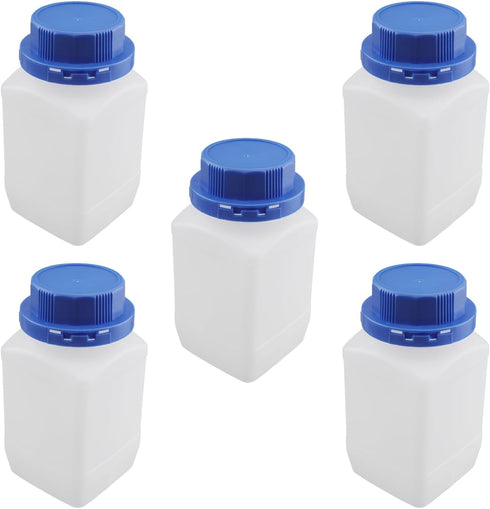Othmro 5pcs 500ml/16.9oz Plastic Lab Chemical Reagent Bottles, Square Wide Mouth Liquid/Solid Sample Storage with Blue