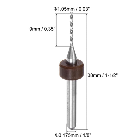 uxcell PCB Drill Bits 1.05mm Tungsten Carbide Rotary Tool Jewelry CNC Engraving Print Circuit Board Micro Drill Bits 1/8 Inch Shank 5 Pcs