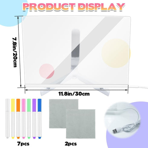 LED Note Board with Colors, 2024 New Glowing Acrylic Dry Erase Board with Stand for Memo Letter Note